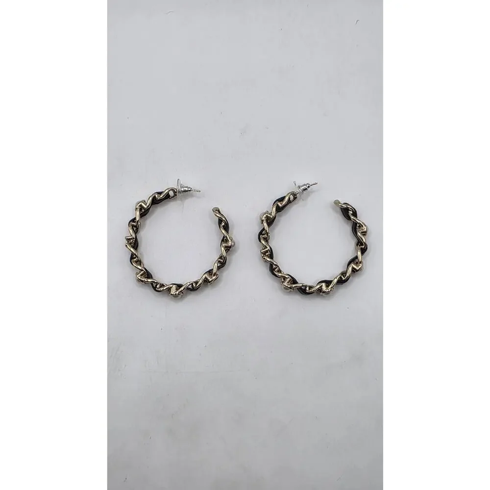 Chanel 2019 Faux Pearl Leather Interlocking CC Hoop Earrings